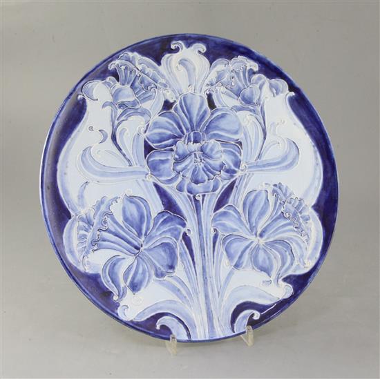 A Moorcroft Macintyre Florian ware circular dish, in blue daffodils design, 32cm